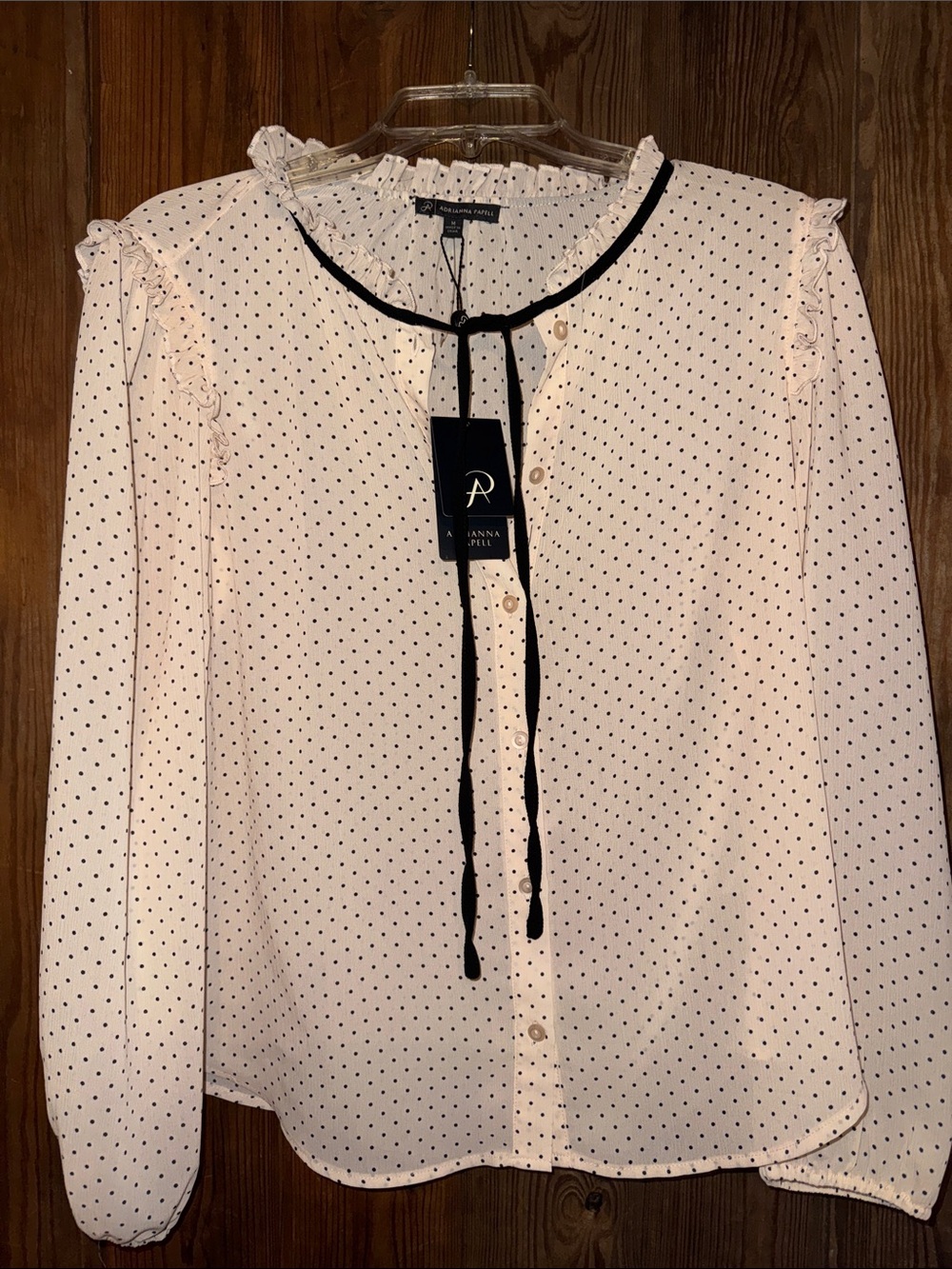 Adrianna Papell Printed Ruffle Tie Neck Top Size Medium BNWT